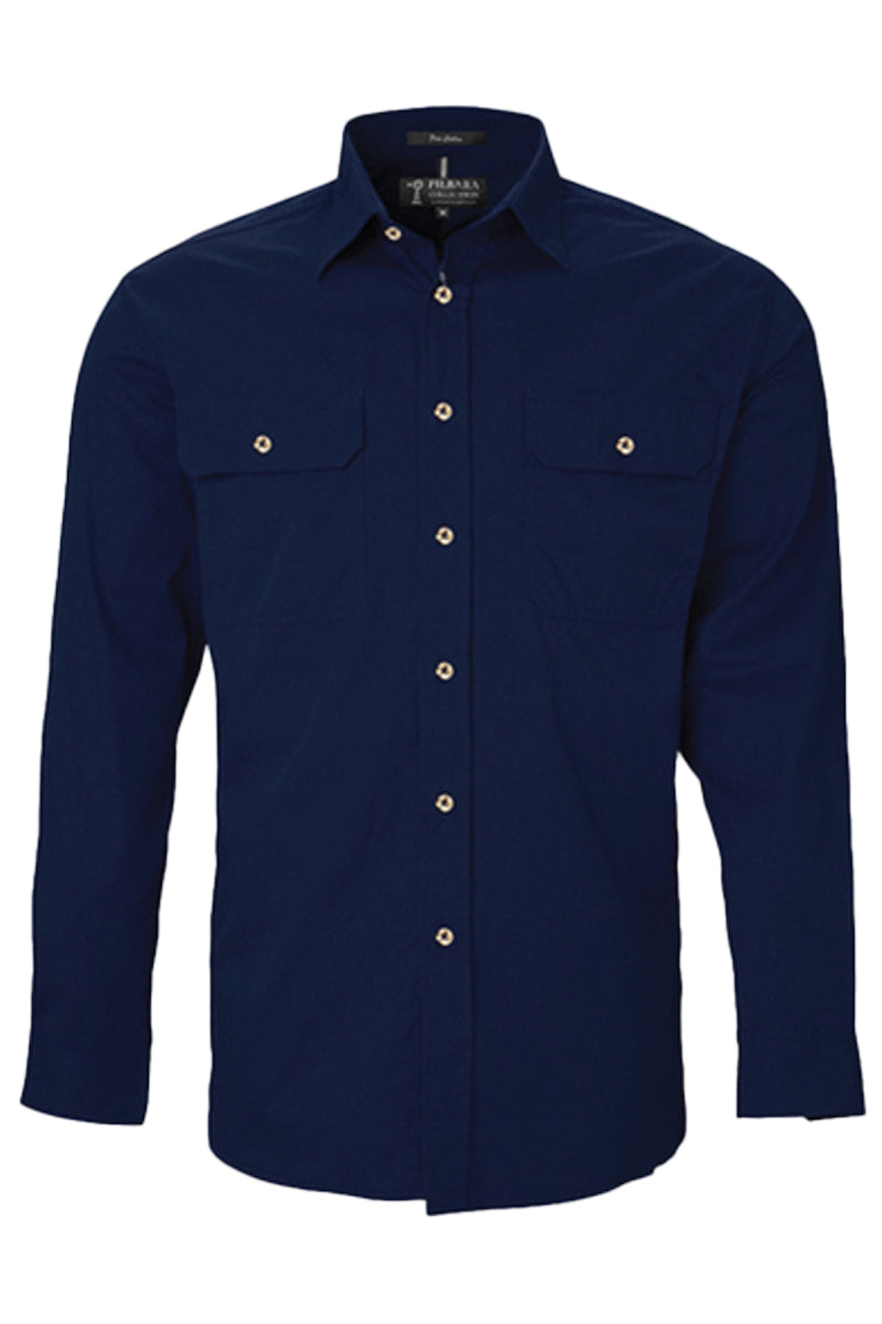 Pilbara (Mens) RM500BT - Open Front Long Sleeve Shirt (French-Navy)