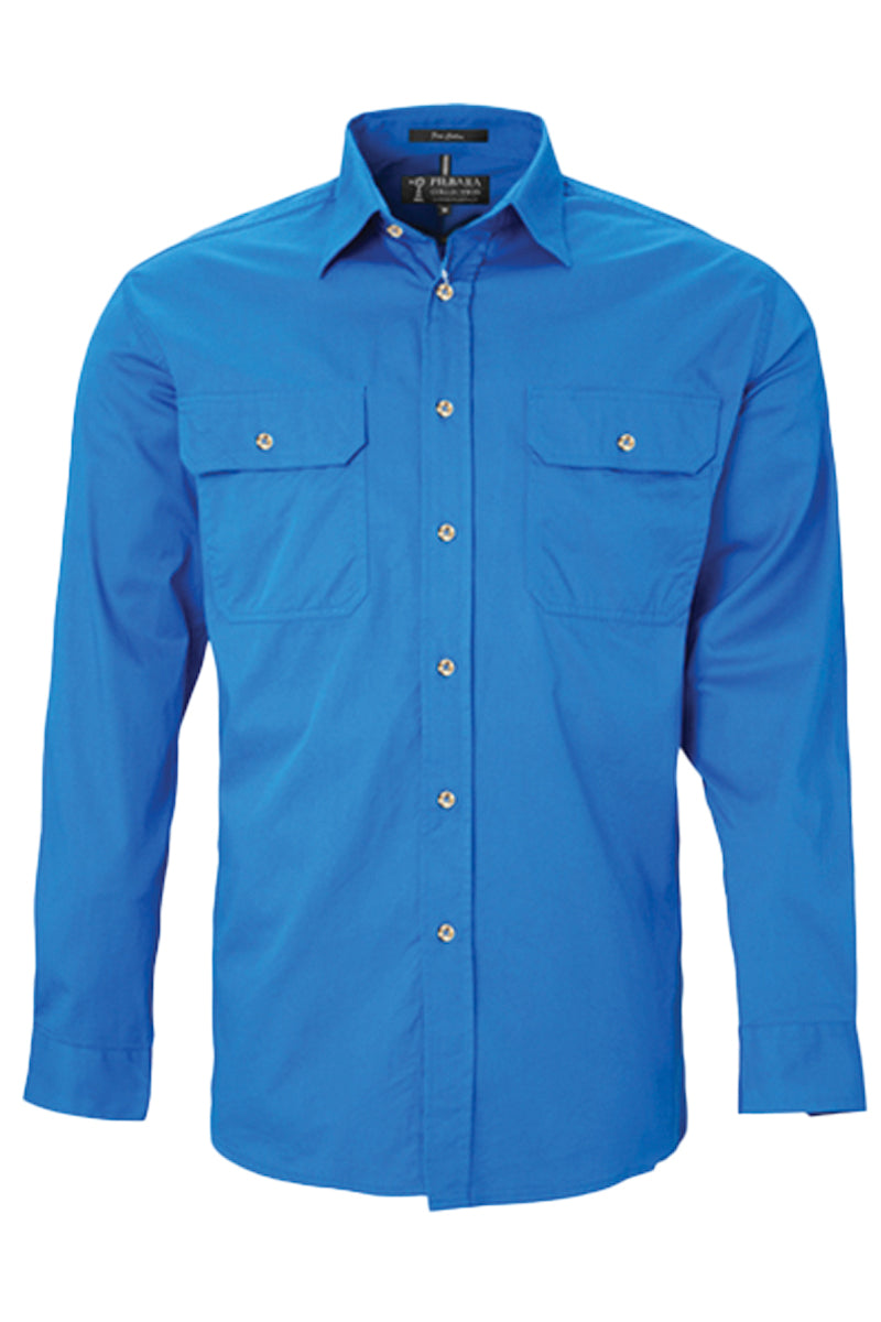 Pilbara (Mens) RM500BT - Open Front Long Sleeve Shirt (Light-Blue) - 5% Off - Chainsaw Mates Rates