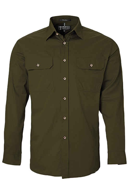 Pilbara (Mens) RM500BT Open Front Long Sleeve Shirt (Olive)