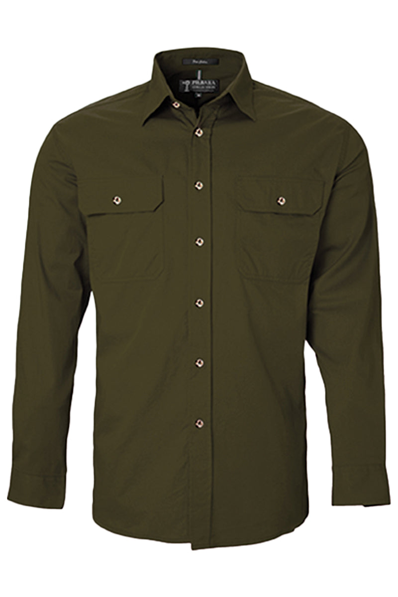 Pilbara (Mens) RM500BT - Open Front Long Sleeve Shirt (Olive)