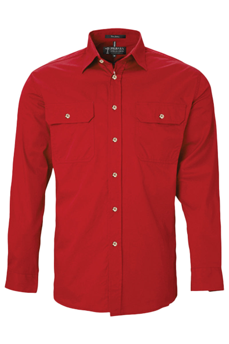 Pilbara (Mens) RM500BT - Open Front Long Sleeve Shirt (Red)