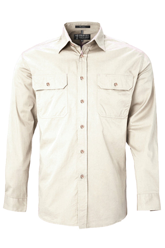 Pilbara (Mens) RM500BT - Open Front Long Sleeve Shirt (Stone)