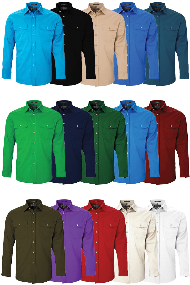 Pilbara (Mens) RM500BT - Open Front Long Sleeve Shirt (Azure)