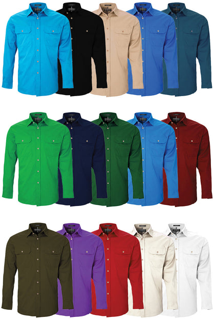 Pilbara (Mens) RM500BT - Open Front Long Sleeve Shirt (Green)