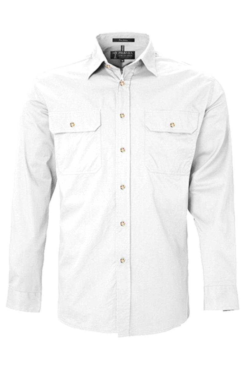 Pilbara (Mens) RM500BT - Open Front Long Sleeve Shirt (White)