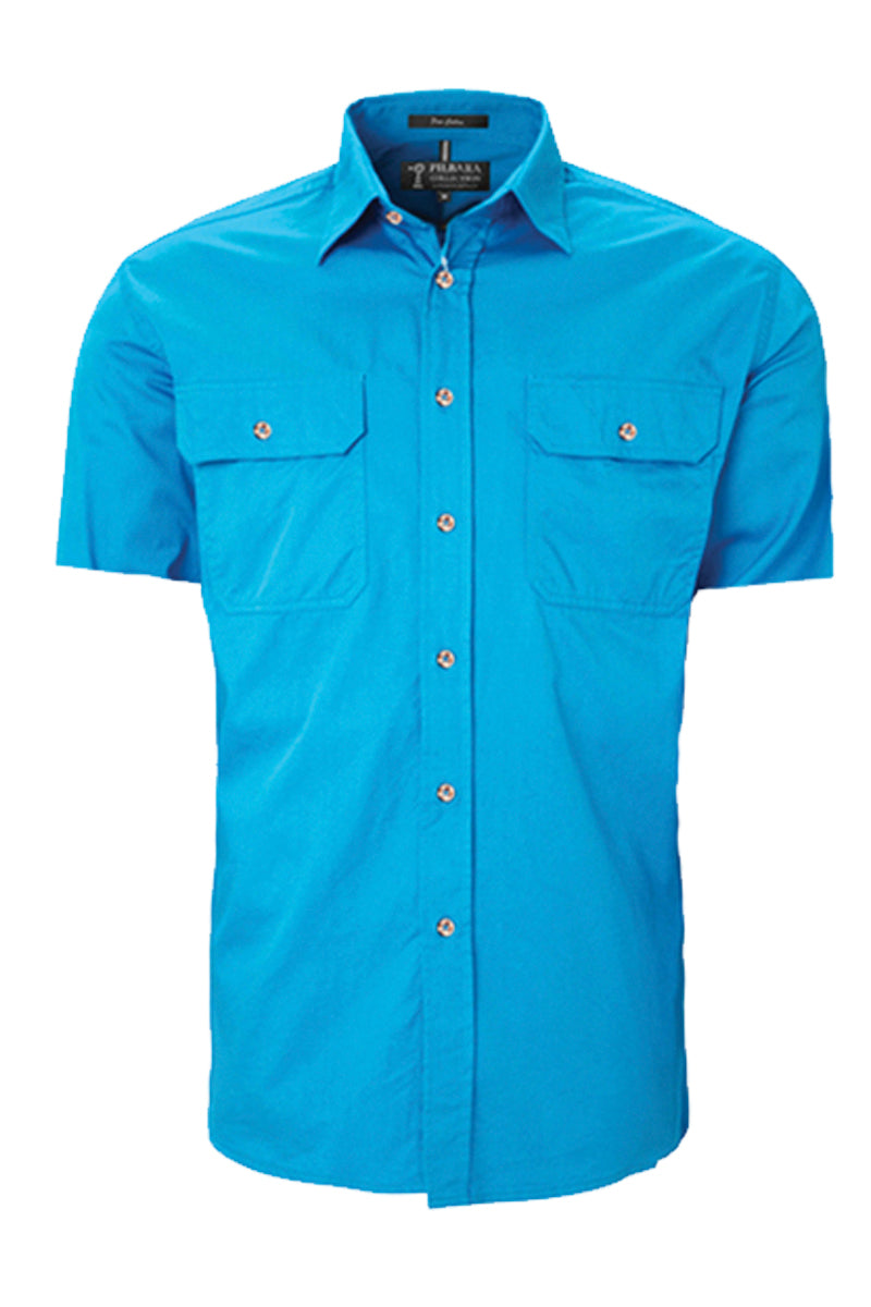 Pilbara (Mens) RM500BTS - Open Front Short Sleeve Shirt (Azure)