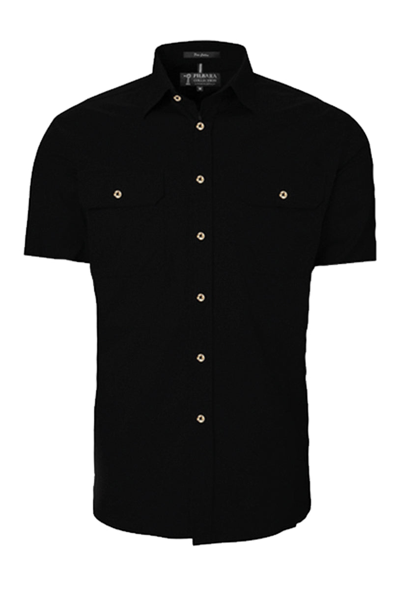 Pilbara (Mens) RM500BTS - Open Front Short Sleeve Shirt (Black)