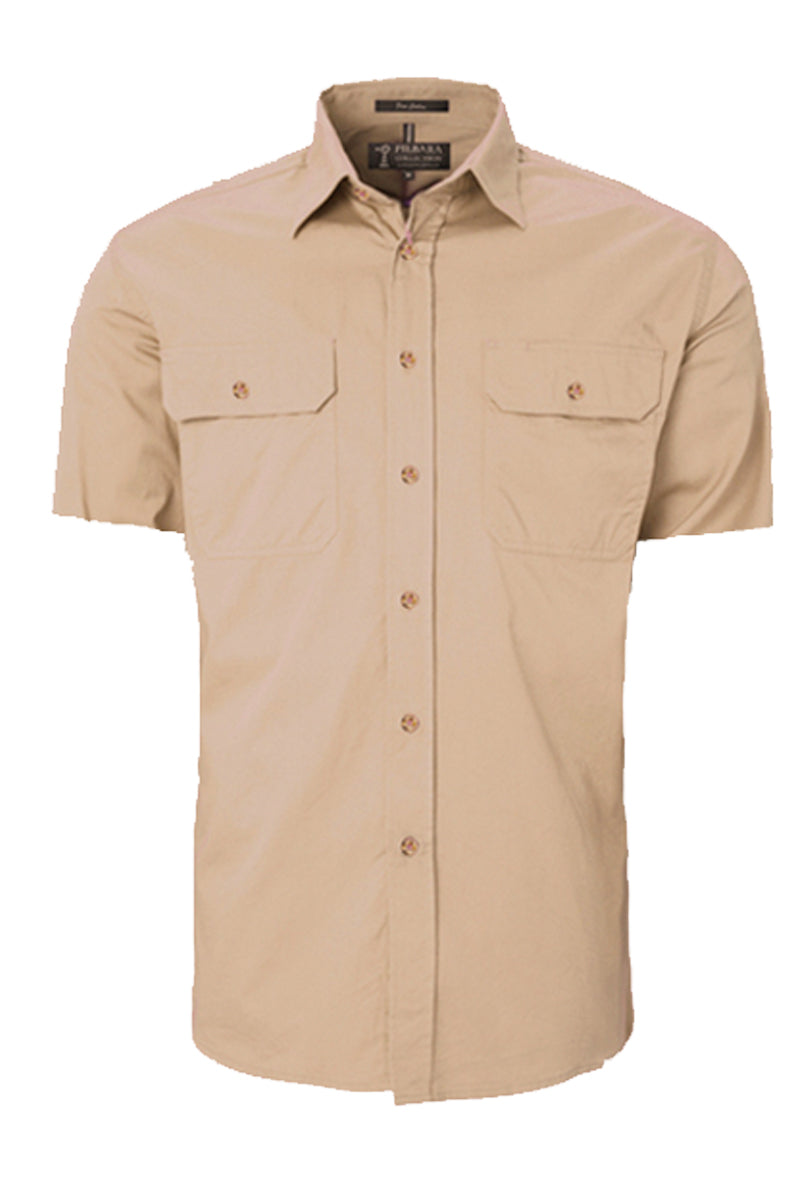 Pilbara (Mens) RM500BTS - Open Front Short Sleeve Shirt (Clay)