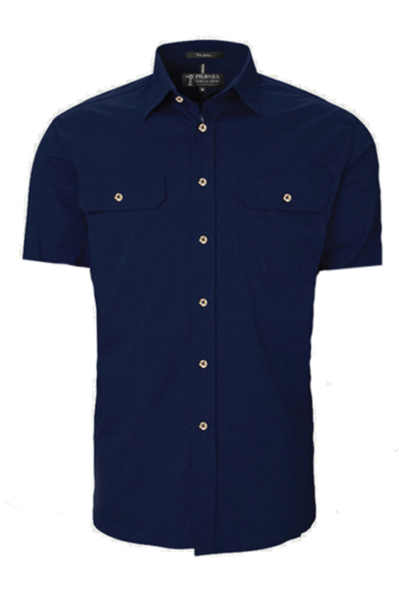 Pilbara (Mens) RM500BTS - Open Front Short Sleeve Shirt (French-Navy)