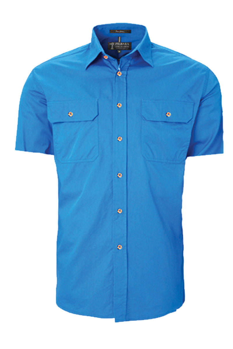 Pilbara (Mens) RM500BTS - Open Front Short Sleeve Shirt (Light-Blue)