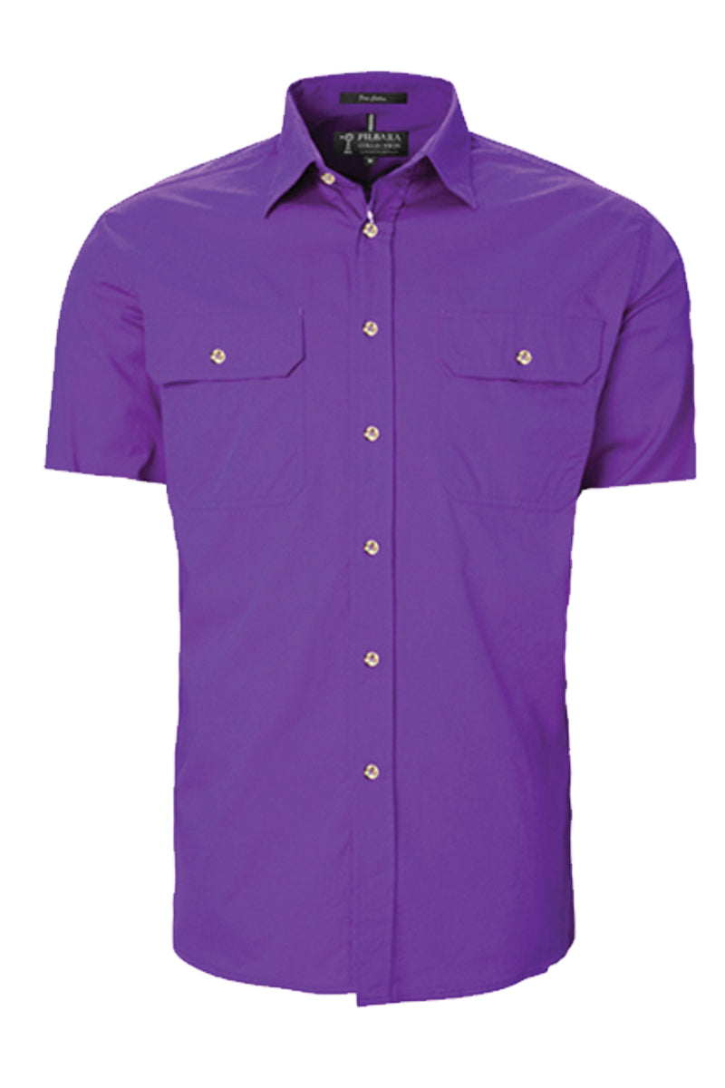 Pilbara (Mens) RM500BTS - Open Front Short Sleeve Shirt (Purple)