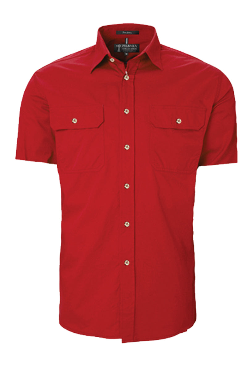 Pilbara (Mens) RM500BTS - Open Front Short Sleeve Shirt (Red)