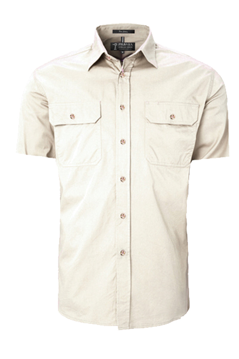 Pilbara (Mens) RM500BTS - Open Front Short Sleeve Shirt (Stone)