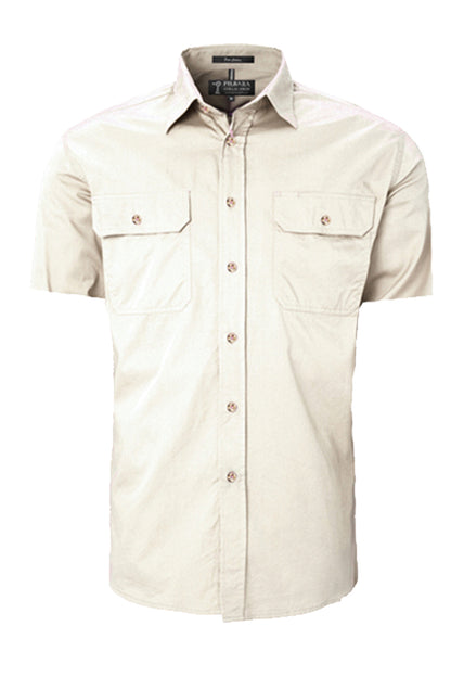 Pilbara (Mens) RM500BTS - Open Front Short Sleeve Shirt (Stone)