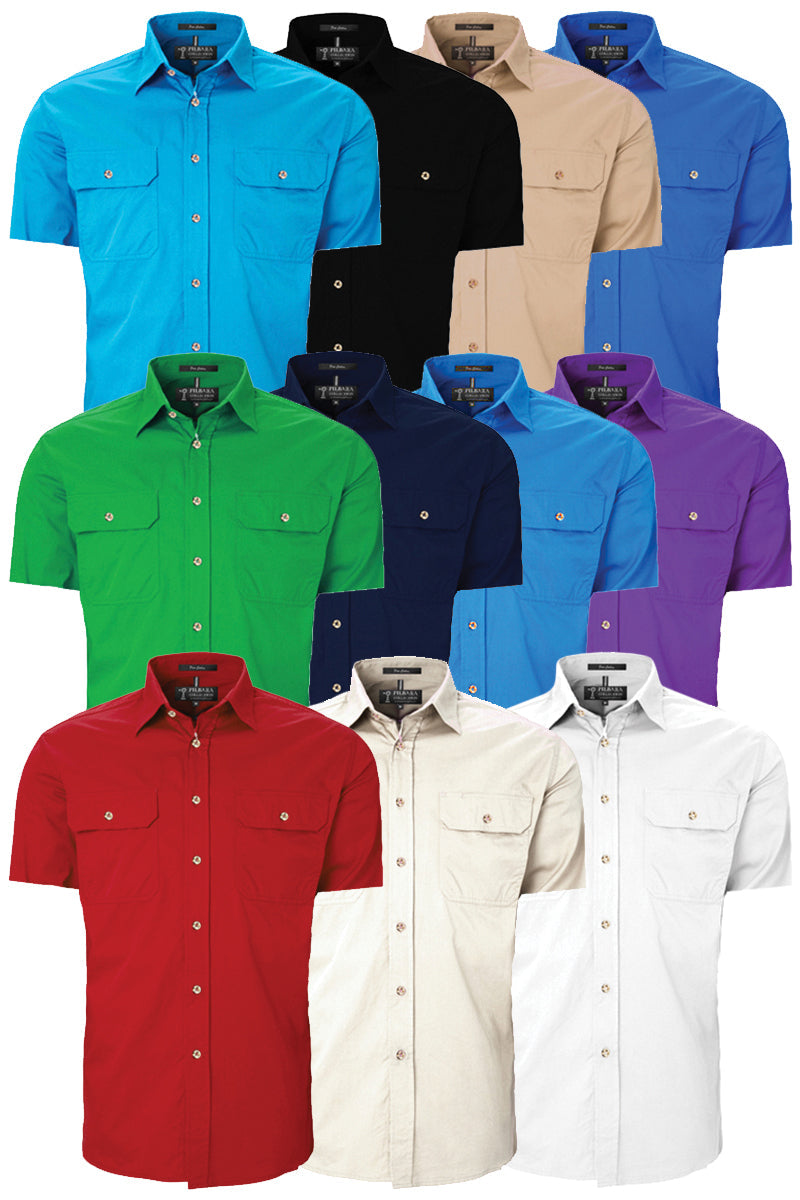 Pilbara (Mens) RM500BTS - Open Front Short Sleeve Shirt (Stone) - 5% Off - Chainsaw Mates Rates