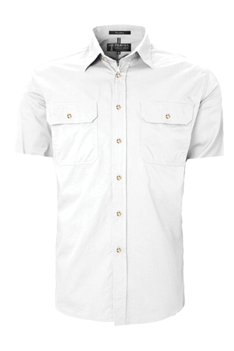 Pilbara (Mens) RM500BTS - Open Front Short Sleeve Shirt (White)