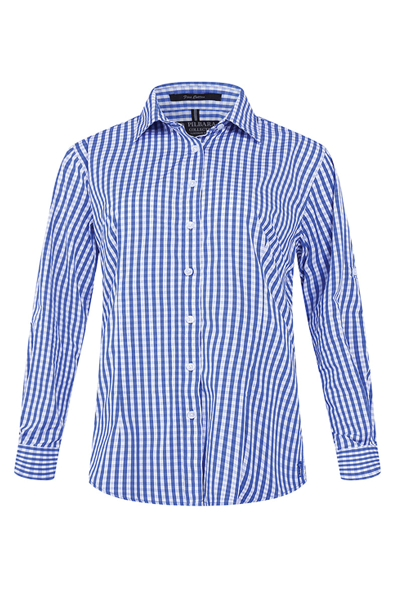 Pilbara (Womens) RMPC003 - Open Front Long Sleeve Check Shirt (Blue-White Check)
