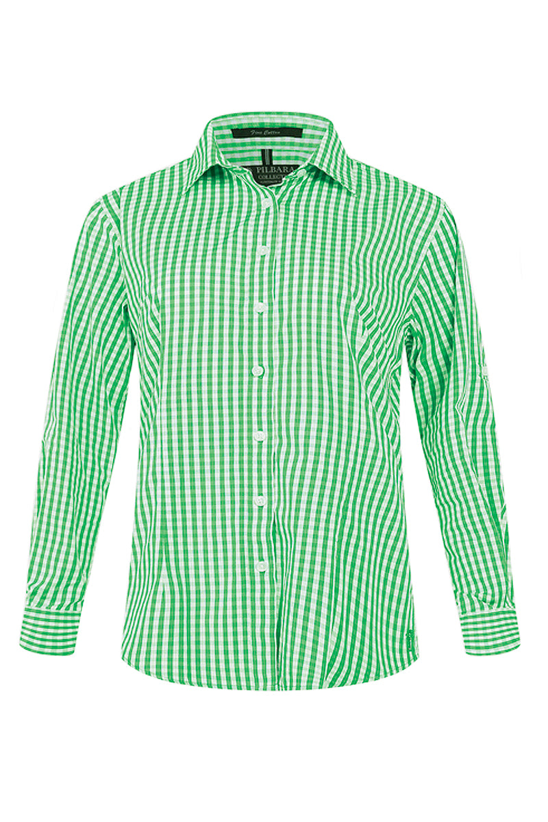 Pilbara (Womens) RMPC003 - Open Front Long Sleeve Check Shirt (Emerald-White Check)