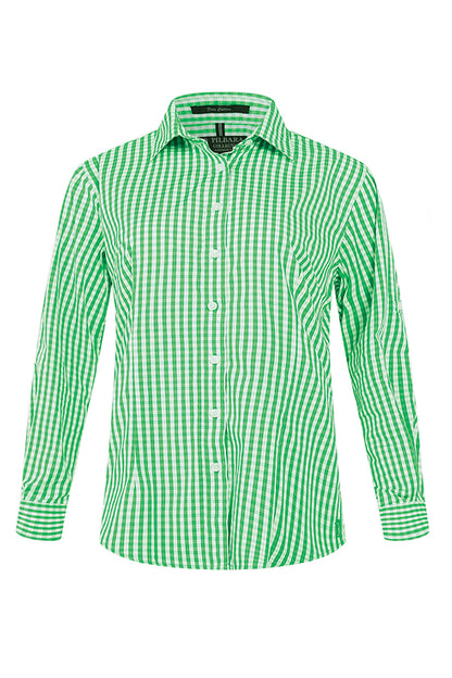 Pilbara (Womens) RMPC003 - Open Front Long Sleeve Check Shirt (Emerald-White Check)