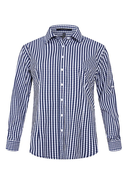Pilbara (Womens) RMPC003 - Open Front Long Sleeve Check Shirt (Navy-White Check)