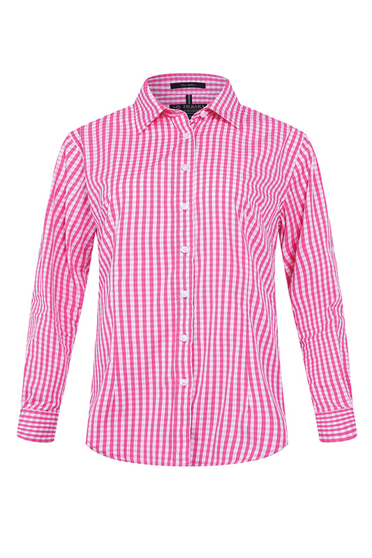 Pilbara (Womens) RMPC003 - Open Front Long Sleeve Check Shirt (Pink-White Check)