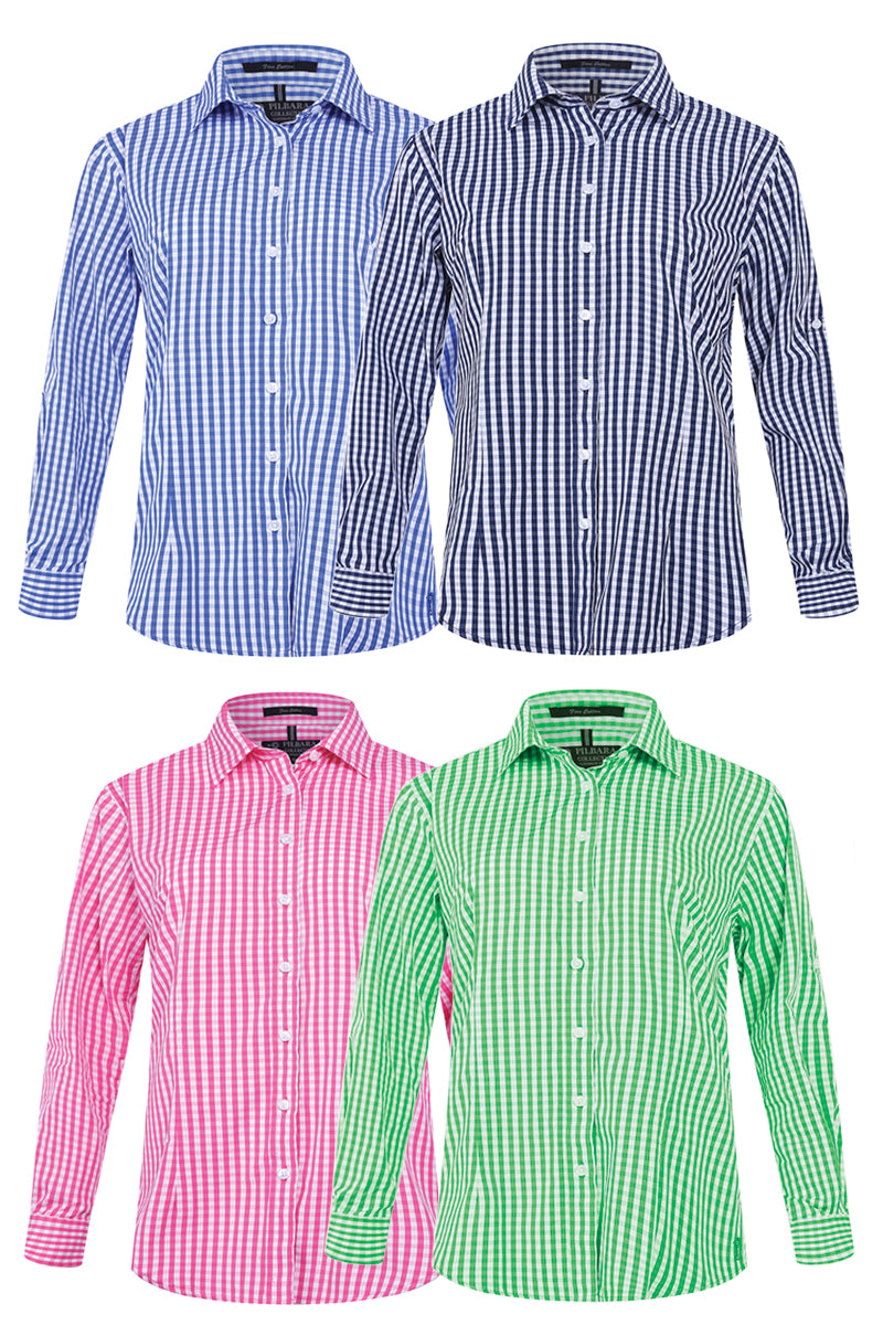 Pilbara (Womens) RMPC003 - Open Front Long Sleeve Check Shirt (Blue-White Check)