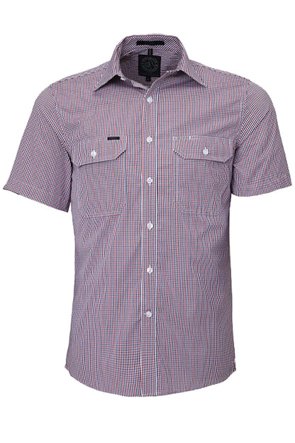 Pilbara (Mens) RMPC008S - Dual Pocket Short Sleeve Shirt (Red/Navy/White Small Check)
