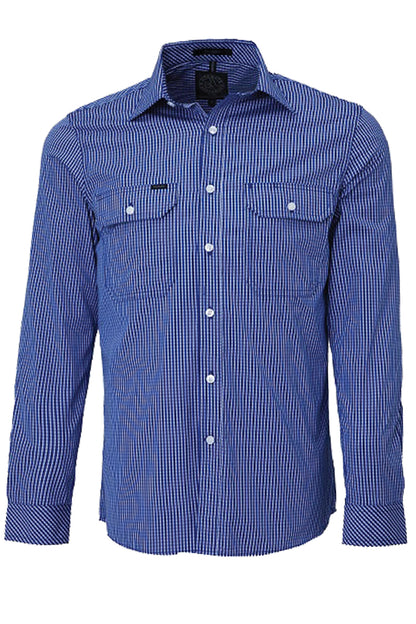 Pilbara (Mens) RMPC009 - Dual Pocket Long Sleeve Shirt (Royal-Blue/White Small Check)