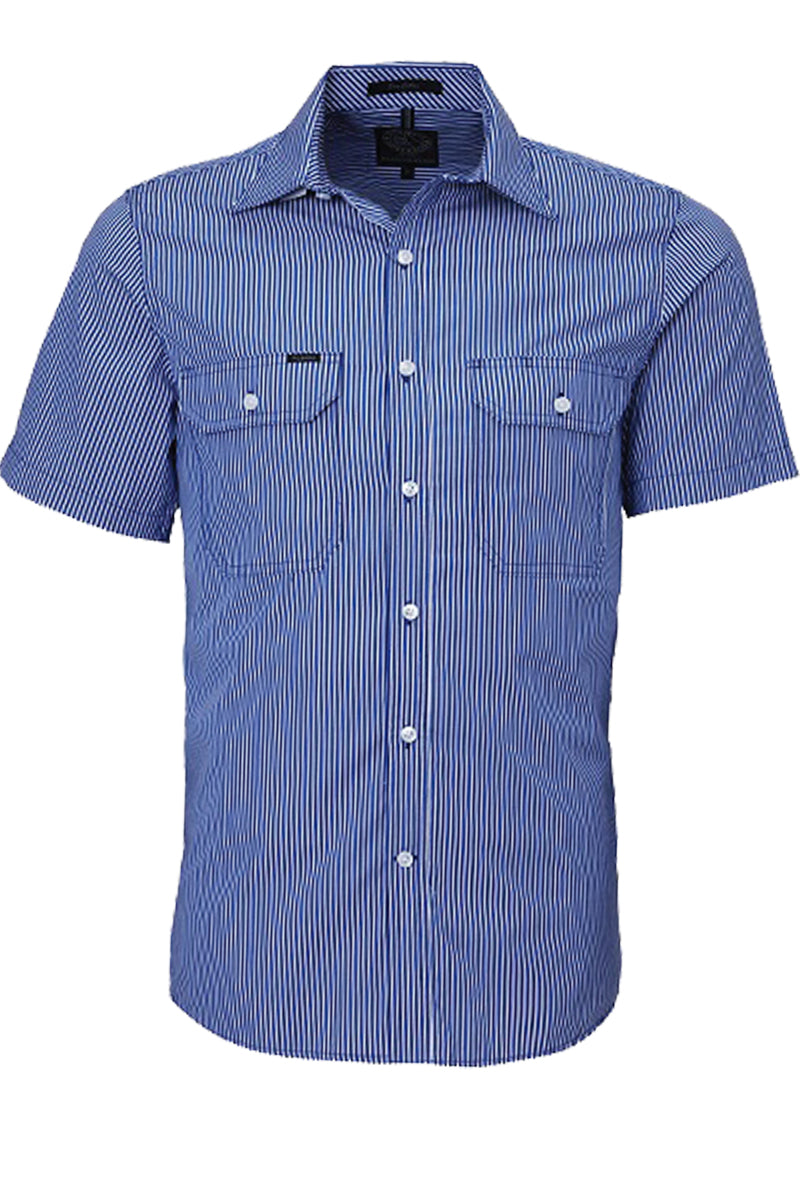 Pilbara (Mens) RMPC010S - Dual Pocket Short Sleeve Shirt (Royal-Blue/White Stripe)