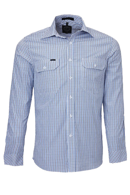 Pilbara (Mens) RMPC011 - Dual Pocket Long Sleeve Shirt (Blue/Navy/White Check)