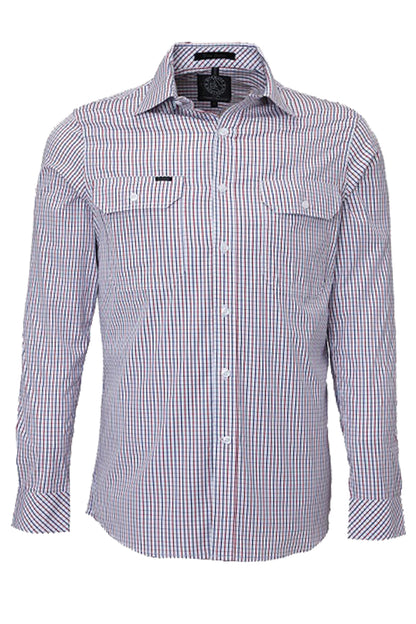 Pilbara (Mens) RMPC011 - Dual Pocket Long Sleeve Shirt (Red/Navy/White Check)
