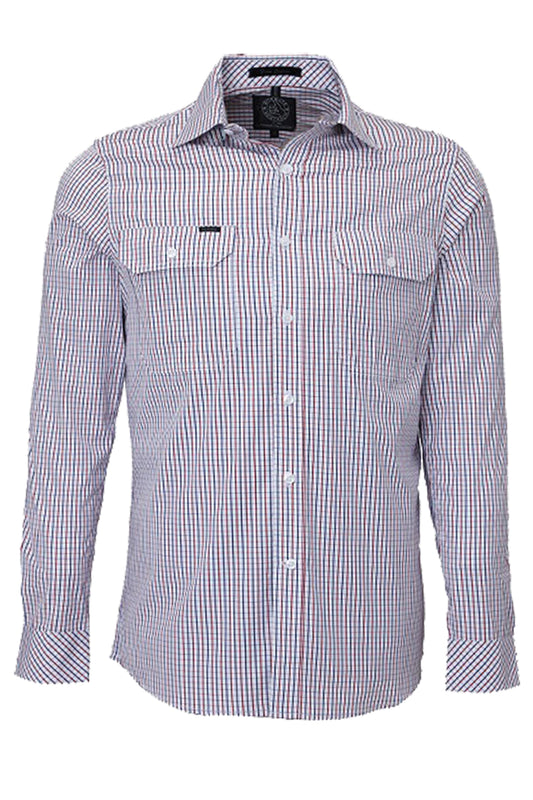 Pilbara (Mens) RMPC011 - Dual Pocket Long Sleeve Shirt (Red/Navy/White Check)