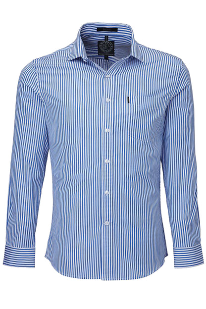 Pilbara (Mens) RMPC012 - Single Pocket Long Sleeve Shirt (Blue/White Stripe)