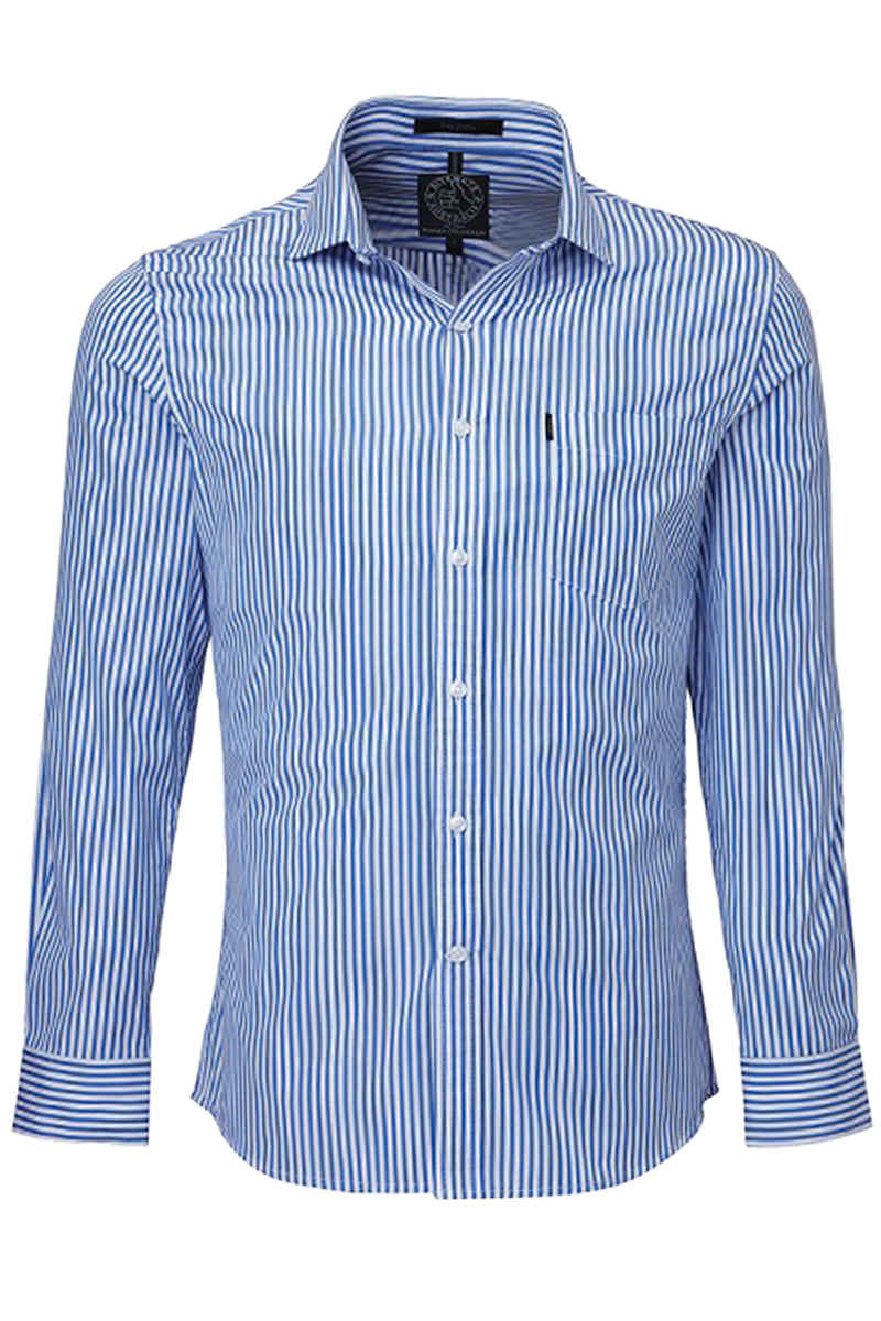 Pilbara (Mens) RMPC012 - Single Pocket Long Sleeve Shirt (Blue/White Stripe) - 5% Off - Chainsaw Mates Rates