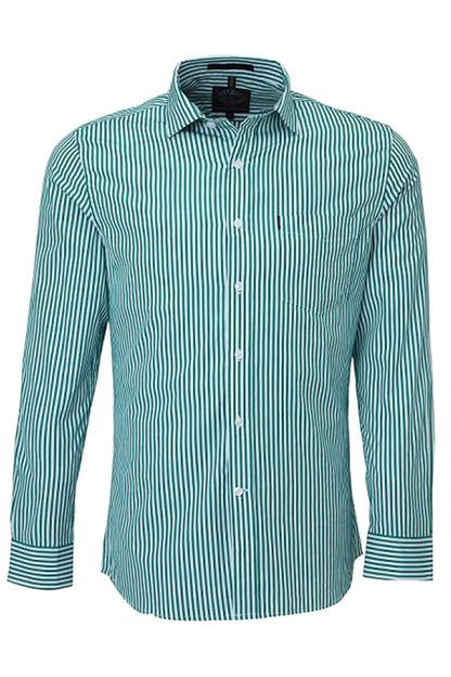 Pilbara (Mens) RMPC012 - Single Pocket Long Sleeve Shirt (Emerald/White Stripe)