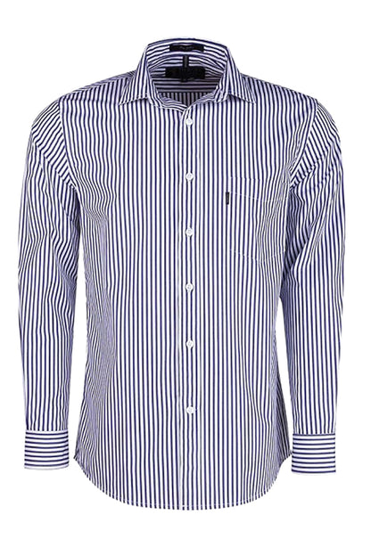 Pilbara (Mens) RMPC012 - Single Pocket Long Sleeve Shirt (Navy/White Stripe)