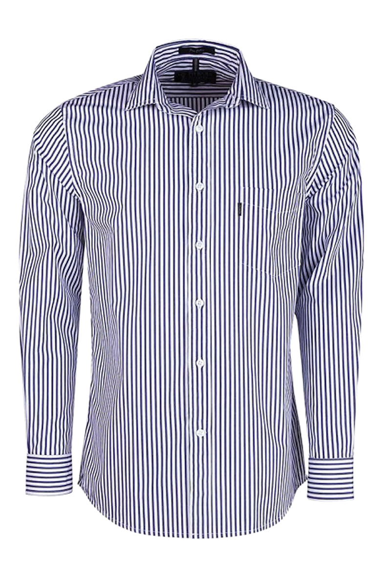 Pilbara (Mens) RMPC012 - Single Pocket Long Sleeve Shirt (Navy/White Stripe) - 5% Off - Chainsaw Mates Rates