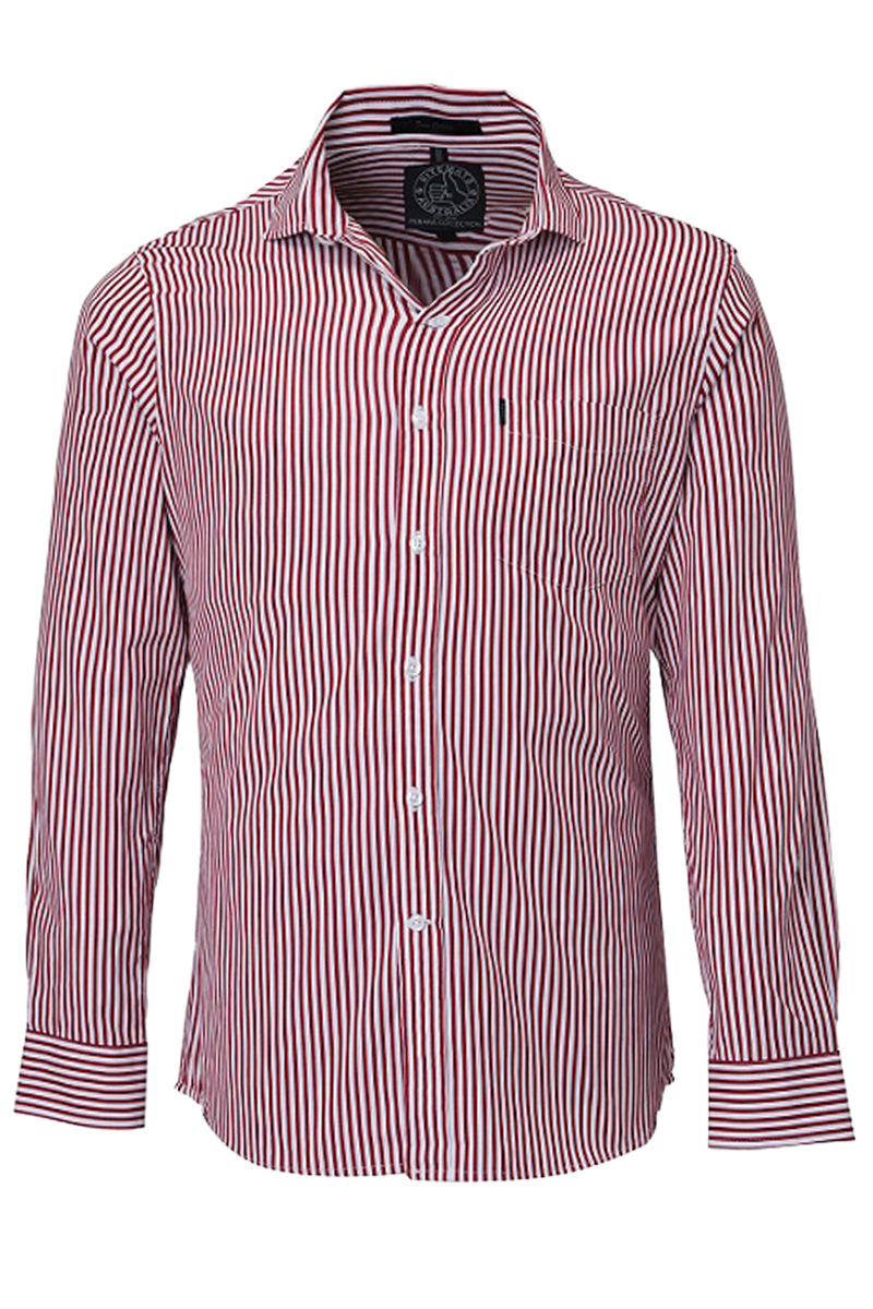 Pilbara (Mens) RMPC012 - Single Pocket Long Sleeve Shirt (Red/White Stripe)