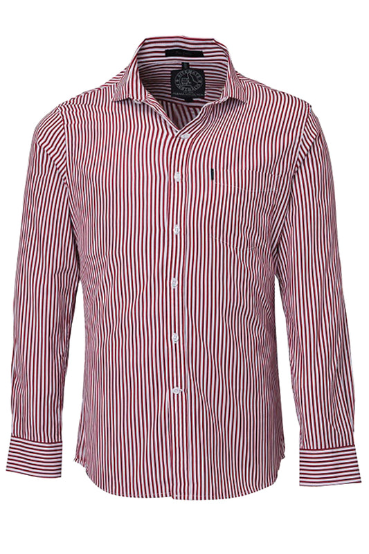 Pilbara (Mens) RMPC012 - Single Pocket Long Sleeve Shirt (Red/White Stripe)