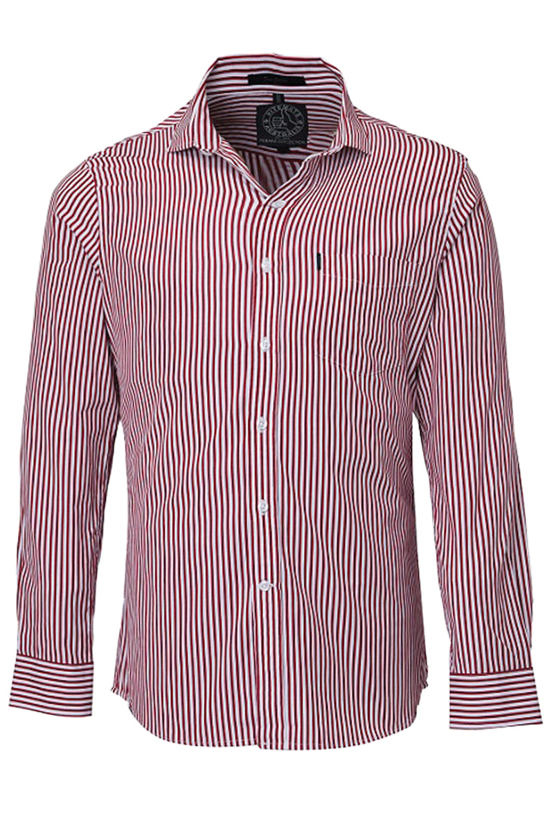 Pilbara (Mens) RMPC012 - Single Pocket Long Sleeve Shirt (Red/White Stripe) - 5% Off - Chainsaw Mates Rates