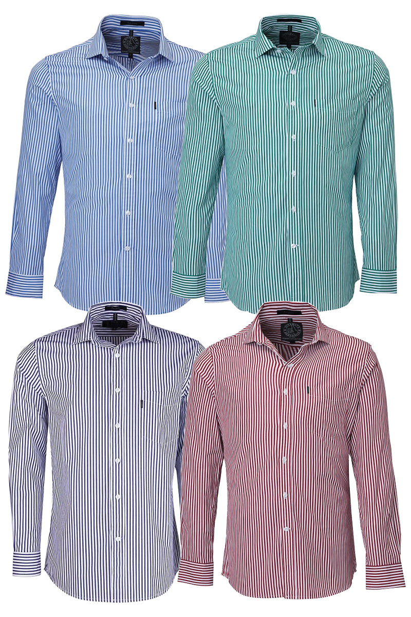 Pilbara (Mens) RMPC012 - Single Pocket Long Sleeve Shirt (Navy/White Stripe) - 5% Off - Chainsaw Mates Rates