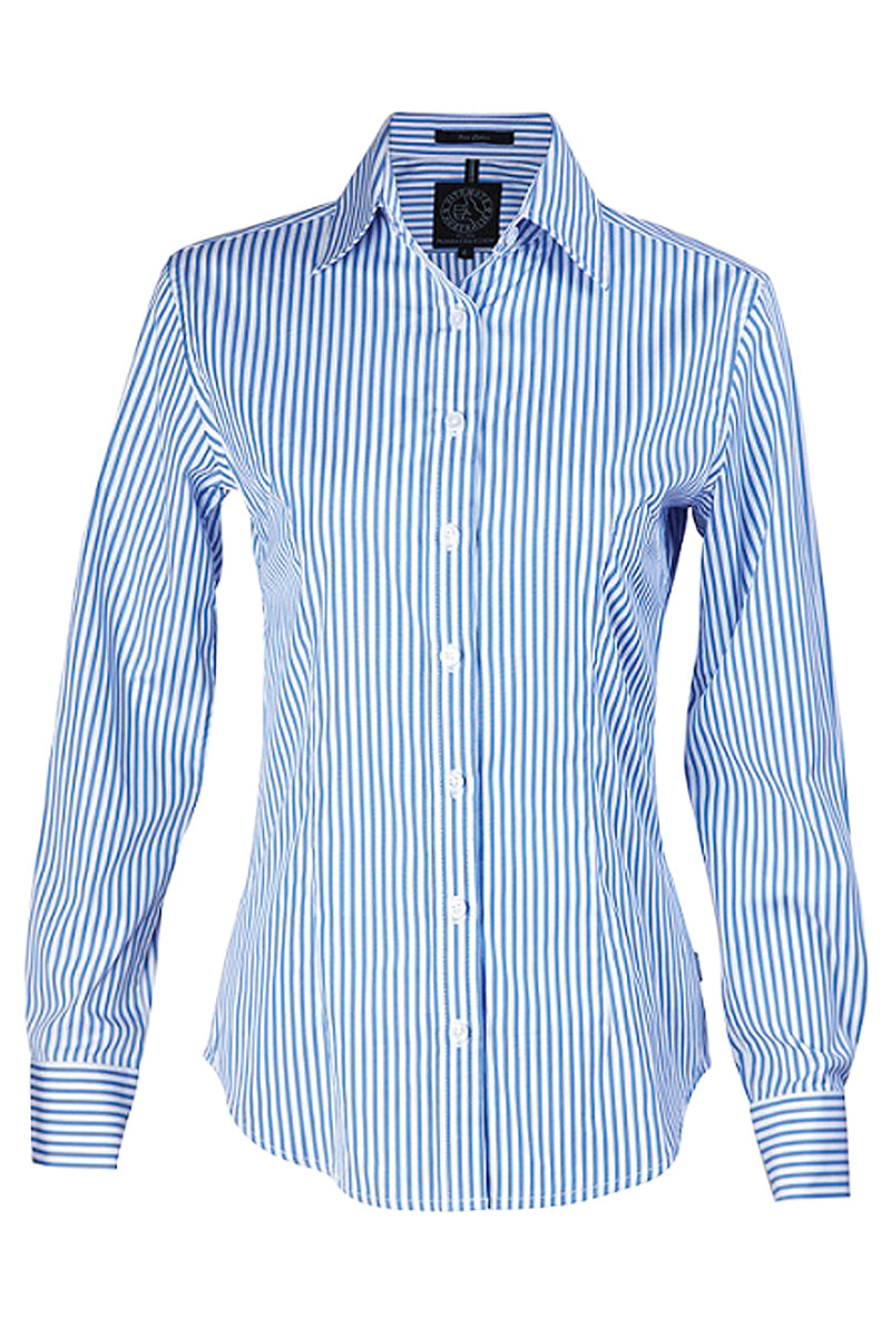 Pilbara (Womens) RMPC013 - Open Front Classic Fit Long Sleeve Stripes Shirt (Blue-White Stripes)