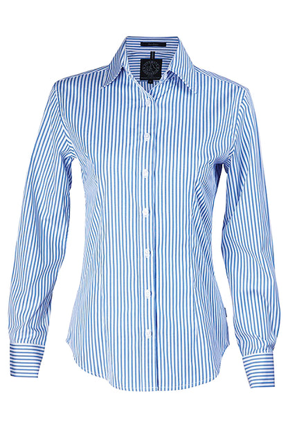 Pilbara (Womens) RMPC013 - Open Front Classic Fit Long Sleeve Stripes Shirt (Blue-White Stripes)