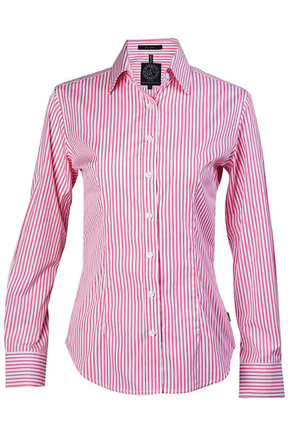 Pilbara (Womens) RMPC013 - Open Front Classic Fit Long Sleeve Stripes Shirt (Pink-White Stripes)