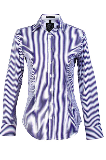 Pilbara (Womens) RMPC013 - Open Front Classic Fit Long Sleeve Stripes Shirt (Purple-White Stripes)