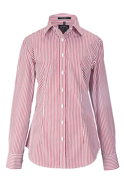 Pilbara (Womens) RMPC013 - Open Front Classic Fit Long Sleeve Stripes Shirt (Red-White Stripes)