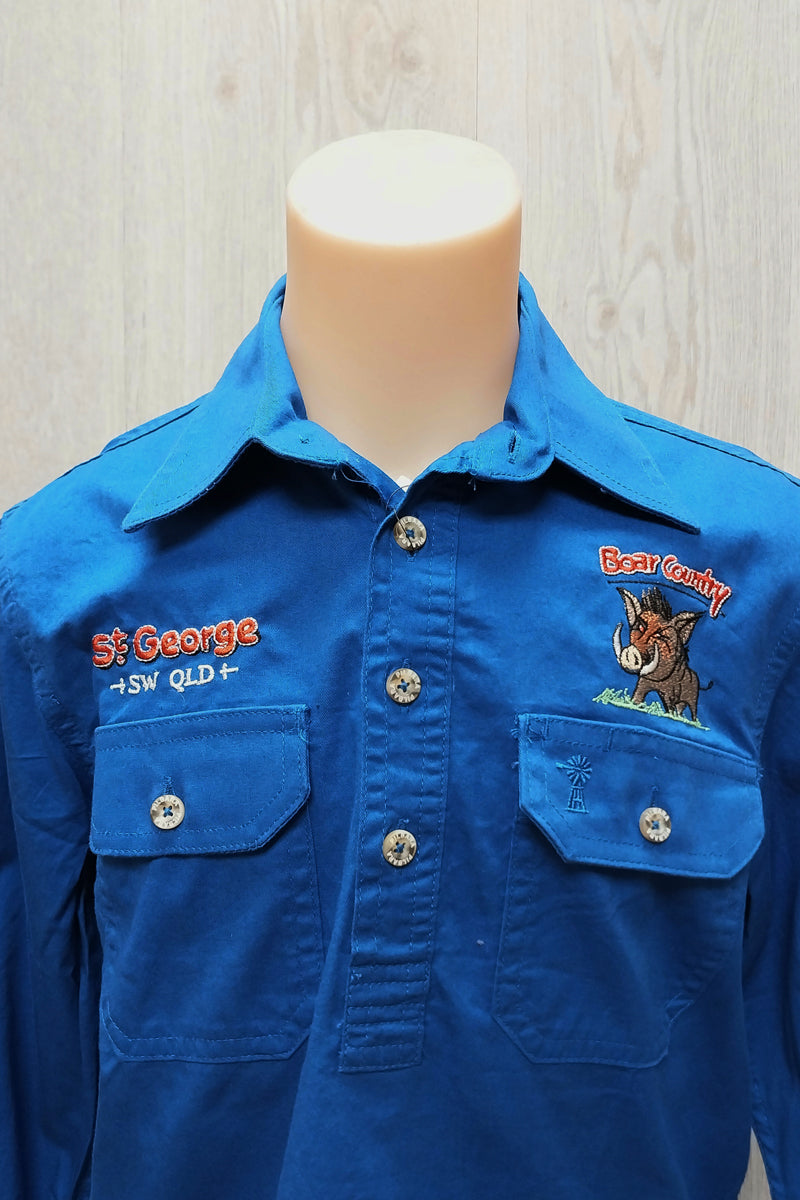 Pilbara Tourist Shirt (Kids) RM400CF - Closed Front Long Sleeve Shirt (Cobalt | Boar Country) - St George