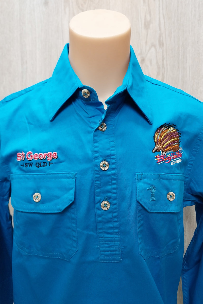 Pilbara Tourist Shirt (Kids) RM400CF - Closed Front Long Sleeve Shirt (Azure | Echidna) - St George