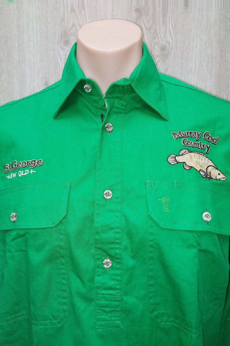Pilbara Tourist Shirt (Mens) RM200CF - Closed Front Long Sleeve Shirt (Emerald | Murry Cod Country) - St George