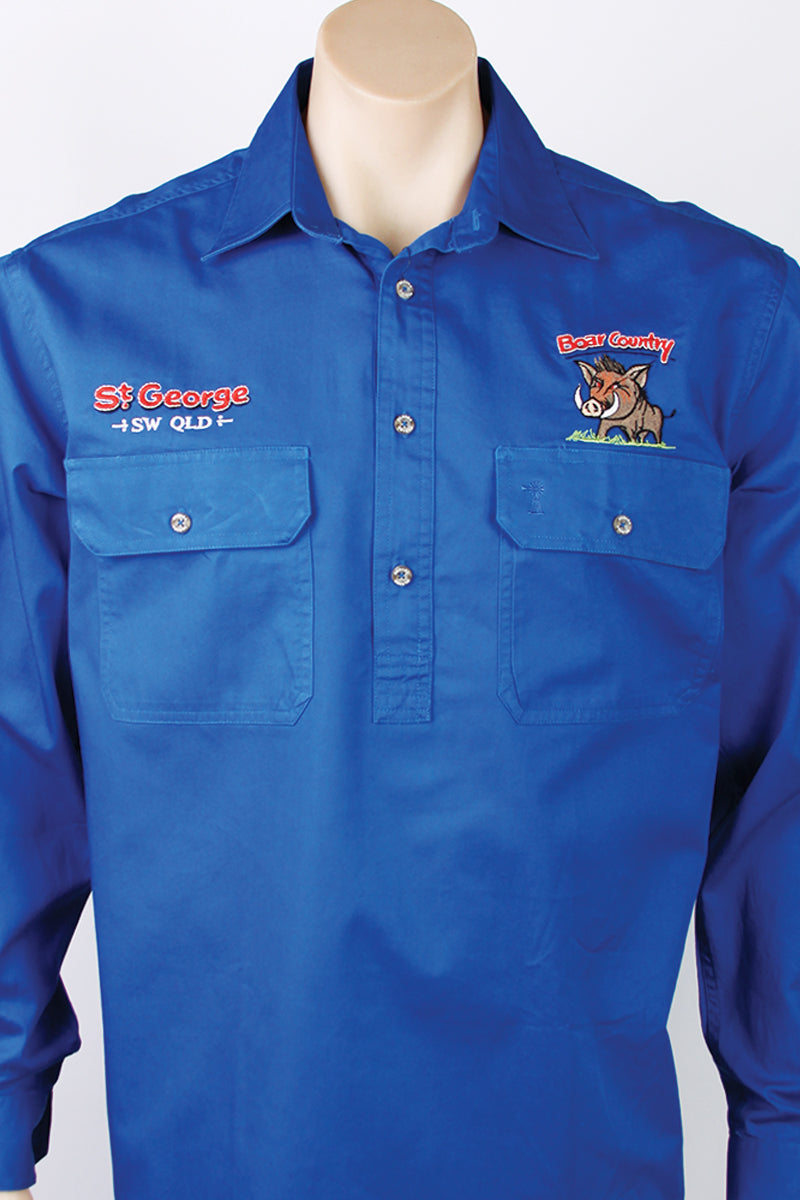 Pilbara Tourist Shirt (Mens) RM200CF - Closed Front Long Sleeve Shirt (Cobalt-Blue | Boar Country) - St George